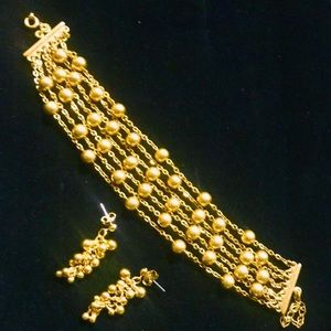 Gold Sterling Silver Balls Set Bracelet Dangle Earrings Gift Birthday Christmas